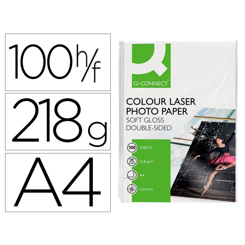 PAPEL Q-CONNECT FOTO GLOSSY DIN A4 PARA FOTOCOPIADORAS E IMPRESORAS LASER -PAQUETE DE 100 HOJAS 220 GR