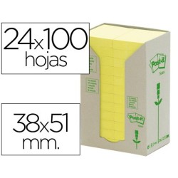 BLOC DE NOTAS ADHESIVAS QUITA Y PON RECICLADAS EN TORRE POST-IT 38 X 51 MM 24 BLOCS 653 RECICLADO
