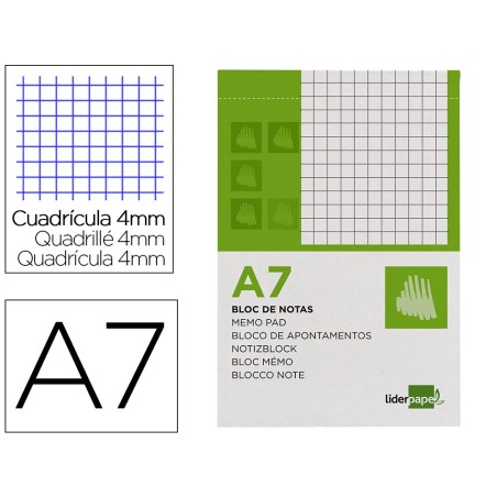 BLOC NOTAS LIDERPAPEL CUADRO 4MM A7 80 HOJAS 60G/M2 PERFORADO