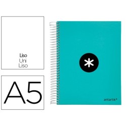 CUADERNO ESPIRAL LIDERPAPEL A5 MICRO ANTARTIK TAPA FORRADA120H 100 GR LISO 5 BANDAS 6 TALADROS COLOR MENTA