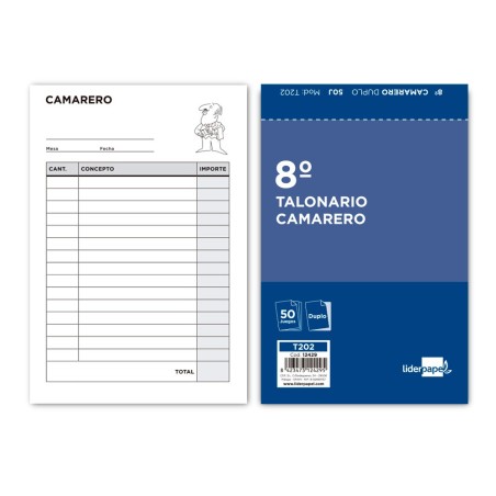 TALONARIO LIDERPAPEL CAMARERO 8  ORIGINAL Y COPIA T202