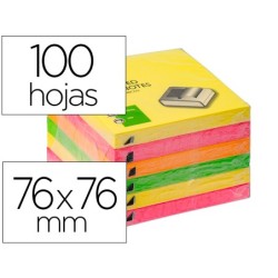 BLOC DE NOTAS ADHESIVAS QUITA Y PON Q-CONNECT 76X76 MM COLORES NEON SURTIDOS ZIG-ZAG (PACK INDIVISIBLE 6 UDS)