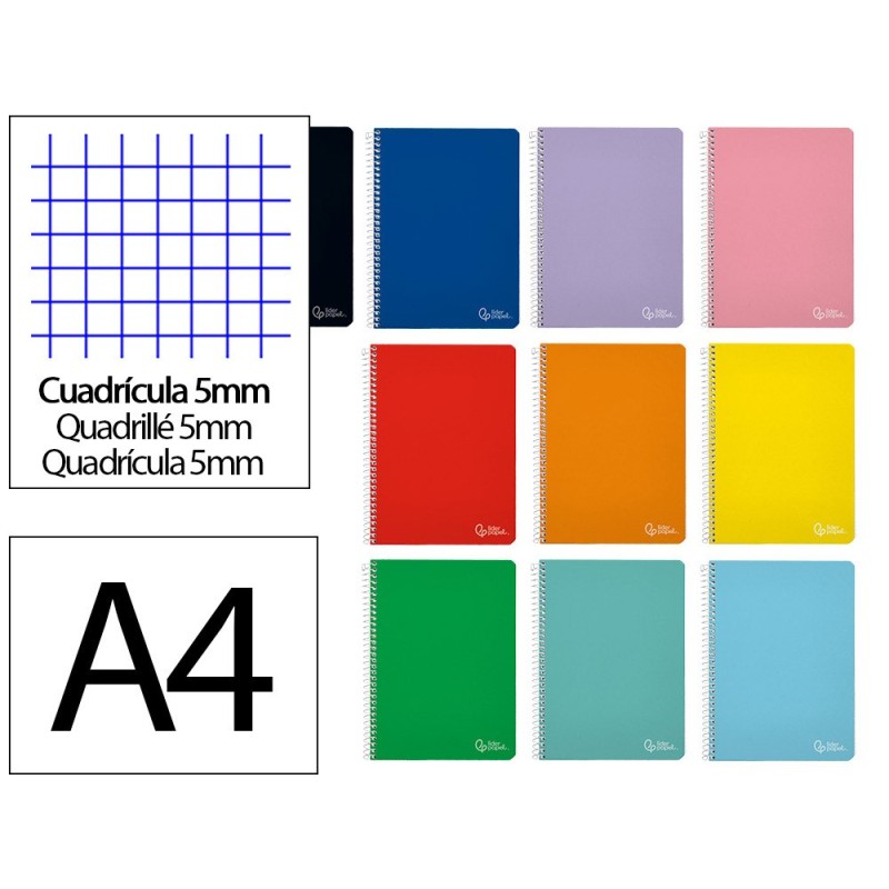 CUADERNO ESPIRAL LIDERPAPEL FOLIO WITTY TAPA DURA 80H 75GR CUADRO 5MM CON MARGEN COLORES SURTIDOS