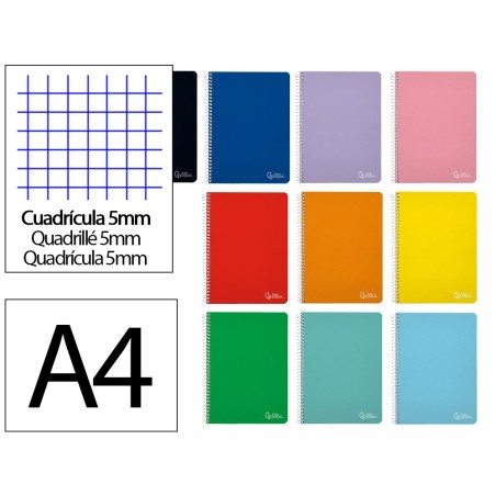 CUADERNO ESPIRAL LIDERPAPEL FOLIO WITTY TAPA DURA 80H 75GR CUADRO 5MM CON MARGEN COLORES SURTIDOS