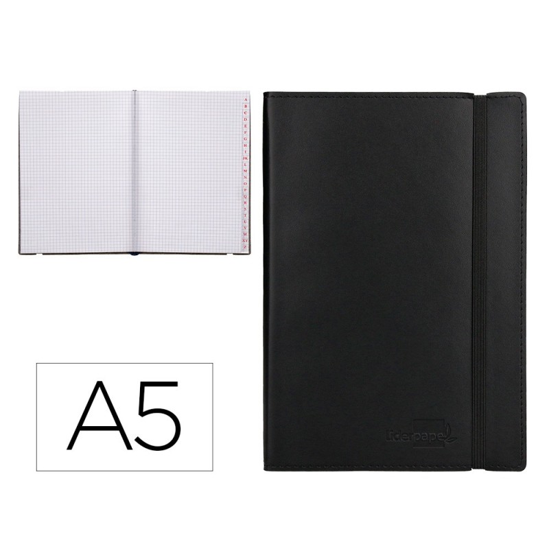 LIBRETA INDICE LIDERPAPEL SIMILPIEL A5 120 HOJAS 70G/M2 COLOR NEGRO