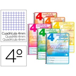 CUADERNO ESPIRAL LIDERPAPEL CUARTO PAUTAGUIA TAPA BLANDA 40H 75GR CUADRO PAUTADO 4MM COLORES SURTIDOS