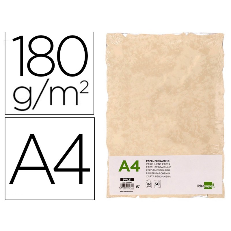PAPEL PERGAMINO LIDERPAPEL DIN A4 CON BORDES 180G/M2 COLOR CREMA PAQUETE DE 50 HOJAS