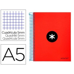 CUADERNO ESPIRAL LIDERPAPEL A5 MICRO ANTARTIK TAPA FORRADA 120H 100 GR CUADRO5MM 5 BANDAS 6 TALADROS COLOR ROJO