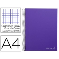 CUADERNO ESPIRAL LIDERPAPEL A4 MICRO JOLLY TAPA FORRADA 140H 75 GR CUADRO 5MM 5 BANDAS 4 TALADROS COLOR LILA