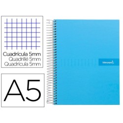 CUADERNO ESPIRAL LIDERPAPEL A5 MICRO CRAFTY TAPA FORRADA 120H 90 GR CUADRO 5MM 5 BANDAS6 TALADROS COLOR CELESTE
