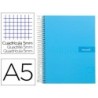 CUADERNO ESPIRAL LIDERPAPEL A5 MICRO CRAFTY TAPA FORRADA 120H 90 GR CUADRO 5MM 5 BANDAS6 TALADROS COLOR CELESTE