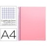CUADERNO ESPIRAL LIDERPAPEL A4 MICRO JOLLY TAPA FORRADA 140H 75 GR CUADRO 5MM 5 BANDAS 4 TALADROS COLOR ROSA