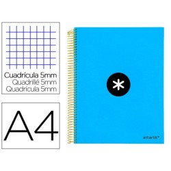 CUADERNO ESPIRAL LIDERPAPEL A4 MICRO ANTARTIK TAPA FORRADA120H 100 GR CUADRO5MM 5 BANDAS4 TALADROS COLOR AZUL
