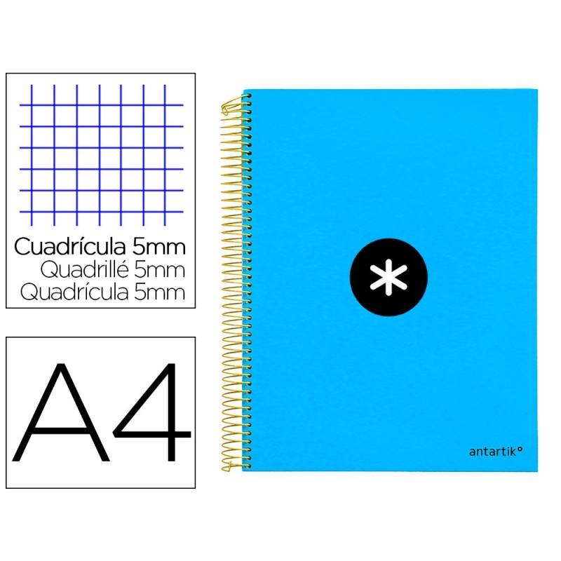 CUADERNO ESPIRAL LIDERPAPEL A4 MICRO ANTARTIK TAPA FORRADA120H 100 GR CUADRO5MM 5 BANDAS4 TALADROS COLOR AZUL