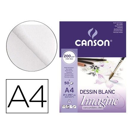 BLOC DIBUJO MULTITECNICAS CANSON IMAGINE DIN A4 ENCOLADO LISO 21X29,7 CM 50 HOJAS 200 GR