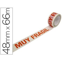CINTA ADHESIVA POLIPROPILENO BLANCA IMPRESION MUY FRAGIL PARA EMBALAJE 66 MT X 48 MM PACK DE 6 UNIDADES