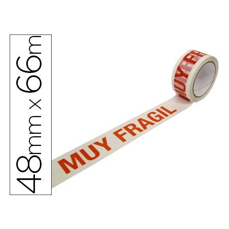 CINTA ADHESIVA POLIPROPILENO BLANCA IMPRESION MUY FRAGIL PARA EMBALAJE 66 MT X 48 MM PACK DE 6 UNIDADES