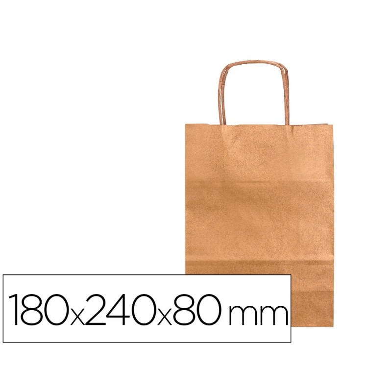 BOLSA PAPEL Q-CONNECT KRAFT NATURAL LISO XS CON ASA RETORCIDA 180X240X80 MM (PACK INDIVISIBLE 25 UDS)