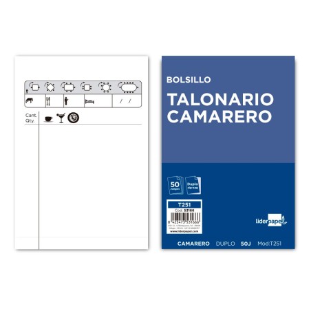 TALONARIO LIDERPAPEL CAMARERO BOLSILLO ORIGINAL Y COPIA T251 ZIG ZAG