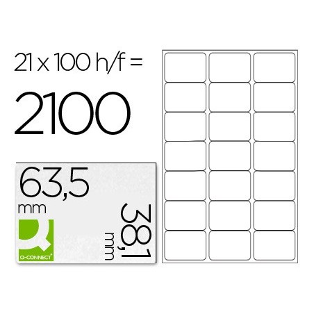 ETIQUETA ADHESIVA Q-CONNECT KF01587 TAMAÑO 63,5X38,1 MM FOTOCOPIADORA LASER INK-JET CAJA CON 100 HOJAS DIN A4