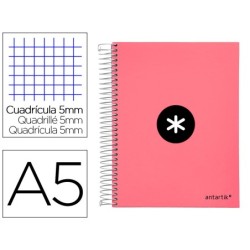 CUADERNO ESPIRAL LIDERPAPEL A5 MICRO ANTARTIK TAPA FORRADA120H 100 GR CUADRO 5 MM 5 BAND6 TALADROS COLOR CORAL