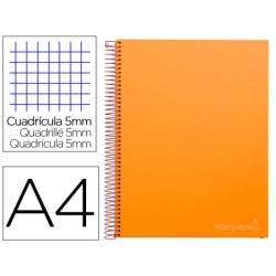 CUADERNO ESPIRAL LIDERPAPEL A4 MICRO JOLLY TAPA FORRADA 140H 75 GR CUADRO 5MM 5 BANDAS4 TALADROS COLOR NARANJA