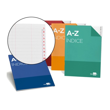 INDICE LIDERPAPEL TAPA CARTONCILLO CUARTO 24 HOJAS 70G/M2 COLORES SURTIDOS (PACK INDIVISIBLE 12 UDS)