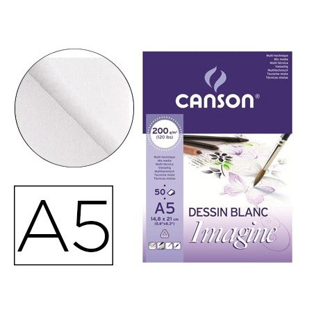 BLOC DIBUJO MULTITECNICAS CANSON IMAGINE DIN A5 ENCOLADO LISO 14,8X21 CM 50 HOJAS 200 GR
