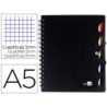 CUADERNO ESPIRAL LIDERPAPEL A5 MICRO EXECUTIVE TAPA PLASTICO 100H 80 GR CUADRO 5MM 5 SEPARADORES CON GOMILLA NEGRO