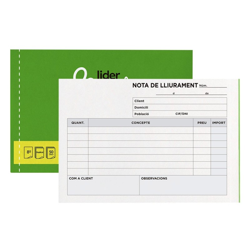 TALONARIO LIDERPAPEL ENTREGAS 8  ORIGINAL Y COPIA T228 APAISADO TEXTO EN CATALAN