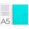 CUADERNO ESPIRAL LIDERPAPEL A5 MICRO CRAFTY TAPA FORRADA 120H 90 GR CUADRO 5MM 5 BANDAS6 TALADROS COLOR TURQUESA
