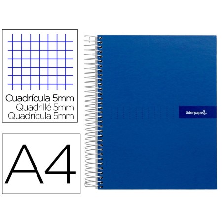 CUADERNO ESPIRAL LIDERPAPEL A4 MICRO CRAFTY TAPA FORRADA 120H 90 GR CUADRO 5 MM 5 BANDAS 4 COLORES COLOR AZUL