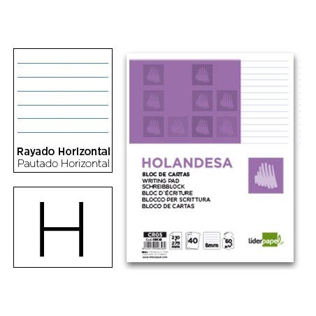 BLOC DE CARTAS LIDERPAPEL RAYADO HOLANDESA 40 HOJAS 60G/M2