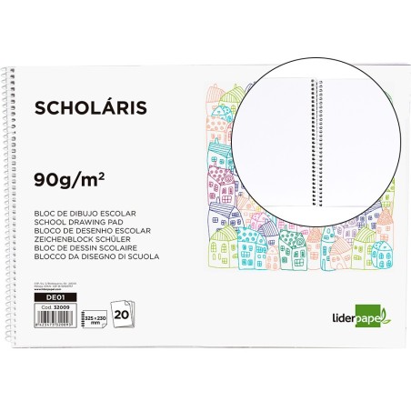 BLOC DIBUJO LIDERPAPEL ESCOLAR ESPIRAL 230X325MM 20 HOJAS 90G M2 SIN RECUADRO