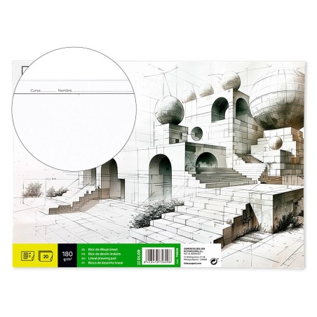 BLOC DIBUJO LIDERPAPEL LINEAL ENCOLADO 230X325MM 20 HOJAS 180 G/M2 CON RECUADRO