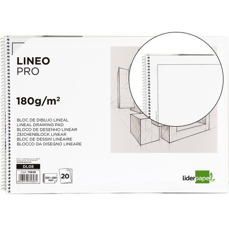 BLOC DIBUJO LIDERPAPEL LINEAL ESPIRAL 230X325MM 20 HOJAS 180 G/M2 CON RECUADRO PERFORADO