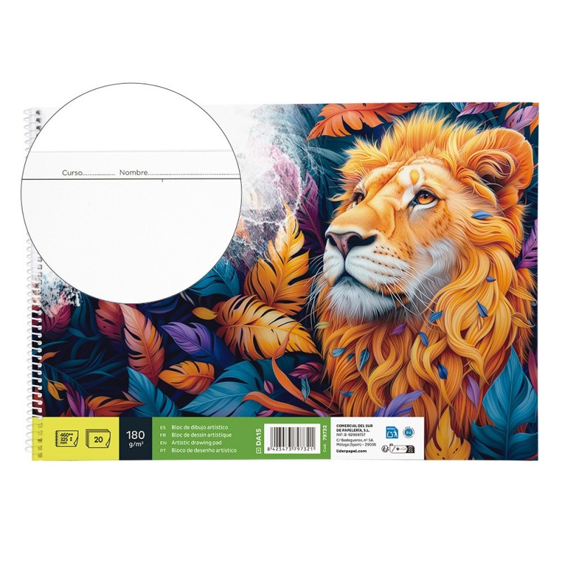 BLOC DIBUJO LIDERPAPEL LINEAL ESPIRAL 460X325MM 20 HOJAS 180 G/M2 CON RECUADROPERFORADO