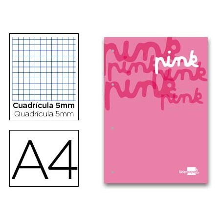 BLOC ENCOLADO LIDERPAPEL CUADRO 5 MM ROSA A4 NATURAL 100 HOJAS 100 G/M2
