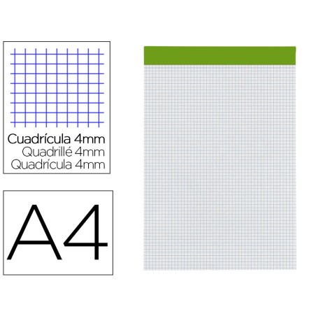 BLOC NOTAS LIDERPAPEL CUADRO 4 MM A4 80 HOJAS 60 G/M2 PERFORADO SIN TAPA