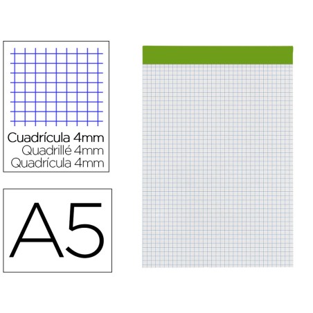 BLOC NOTAS LIDERPAPEL CUADRO 4 MM A5 80 HOJAS 60 G/M2 PERFORADO SIN TAPA