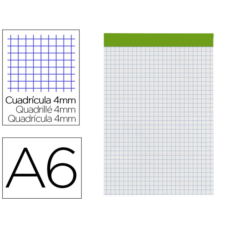 BLOC NOTAS LIDERPAPEL CUADRO 4 MM A6 80 HOJAS 60 G/M2 PERFORADO SIN TAPA