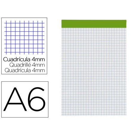BLOC NOTAS LIDERPAPEL CUADRO 4 MM A6 80 HOJAS 60 G/M2 PERFORADO SIN TAPA