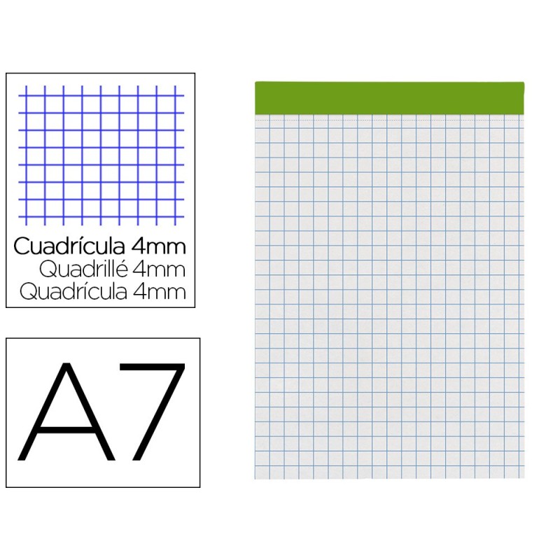 BLOC NOTAS LIDERPAPEL CUADRO 4 MM A7 80 HOJAS 60 G/M2 PERFORADO SIN TAPA