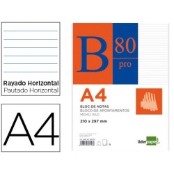 BLOC NOTAS LIDERPAPEL HORIZONTAL A4 80 HOJAS 60G/M2 ENCOLADO