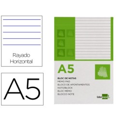 BLOC NOTAS LIDERPAPEL HORIZONTAL A5 80 HOJAS 60G/M2 PERFORADO