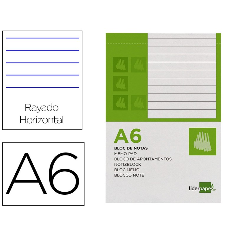 BLOC NOTAS LIDERPAPEL HORIZONTAL A6 80 HOJAS 60G/M2 PERFORADO
