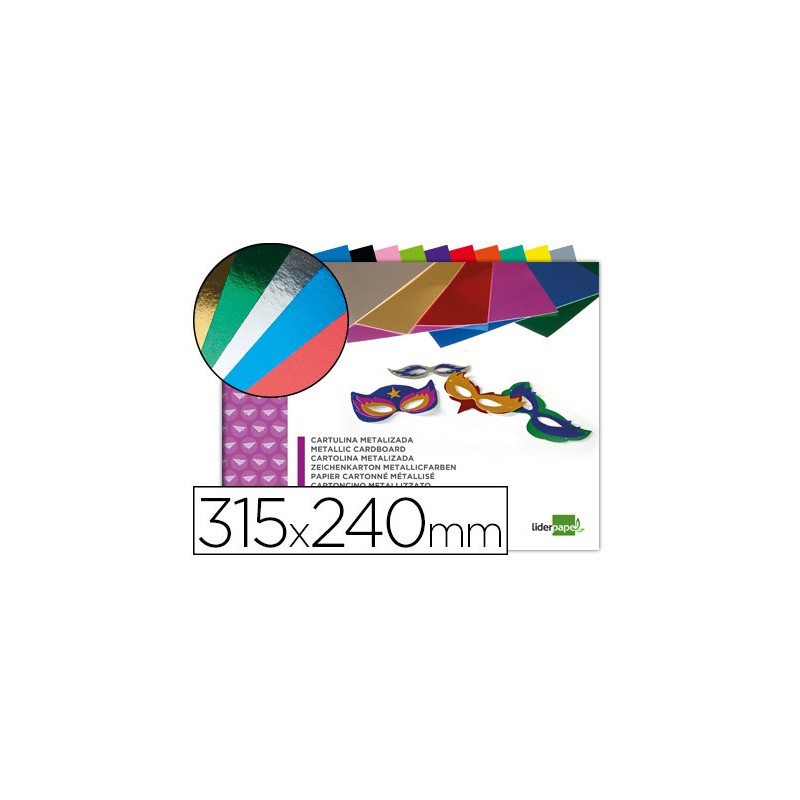 BLOC TRABAJOS MANUALES LIDERPAPEL CARTULINA METALIZADA 240X315MM 10 HOJAS COLORES SURTIDOS