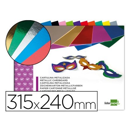 BLOC TRABAJOS MANUALES LIDERPAPEL CARTULINA METALIZADA 240X315MM 10 HOJAS COLORES SURTIDOS