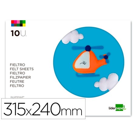 BLOC TRABAJOS MANUALES LIDERPAPEL FIELTRO 240X315MM 10 HOJAS COLORES SURTIDOS