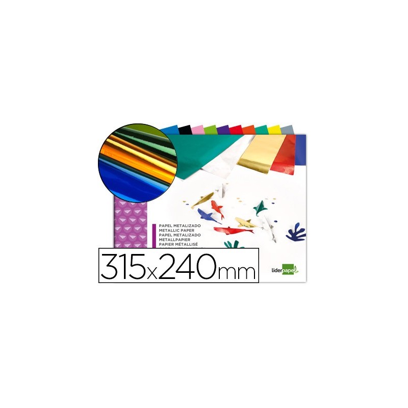 BLOC TRABAJOS MANUALES LIDERPAPEL PAPEL METALIZADO 240X315 MM 10 HOJAS COLORES SURTIDOS